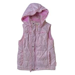 Pink Hooded Puffer Vest with Ruffle Trim